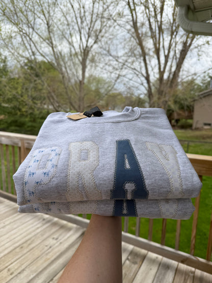 Blue Fabric Pray Crewneck