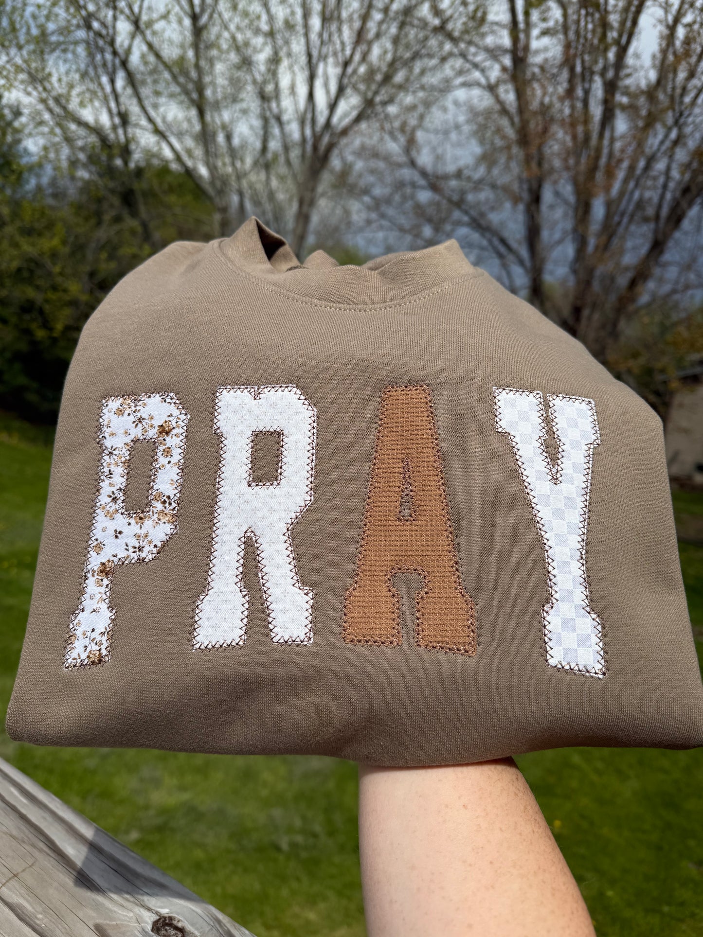 Brown Fabric Pray Crewneck